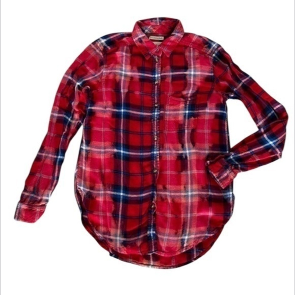 American Eagle size XS bleach dyed flannel distressed shirt